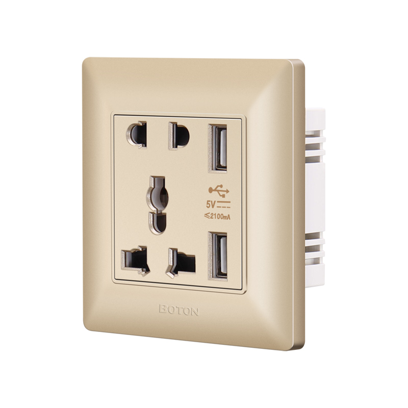 5 Pin Universal Wall Socket with 2 USB Charging