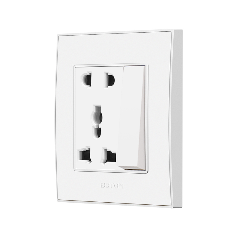 Hotel White Color 1 Gang Switch with 5 Pin Universal Socket