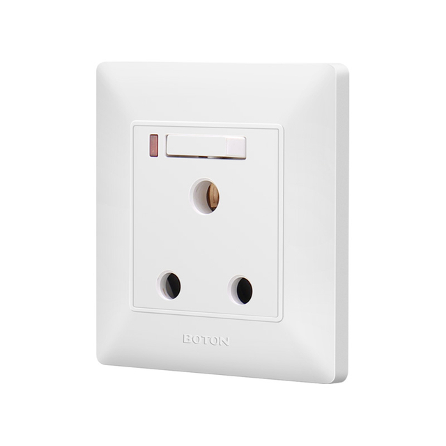 White Single Phase 15A Switch Socket with Lamp