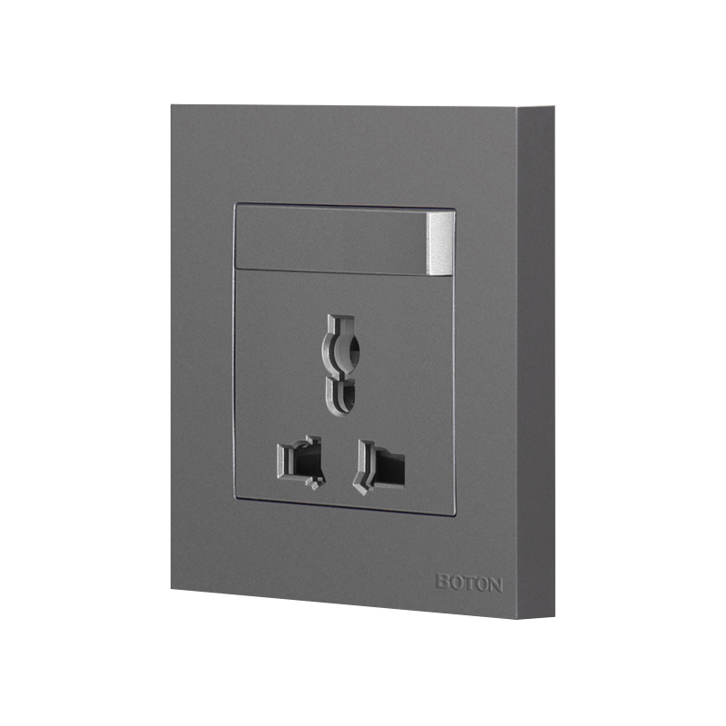 Grey Colored Finish 1 Gang Switch 3 Pin Universal Wall Socket