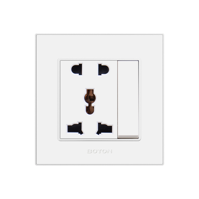 Hotel White Color 1 Gang Switch with 5 Pin Universal Socket