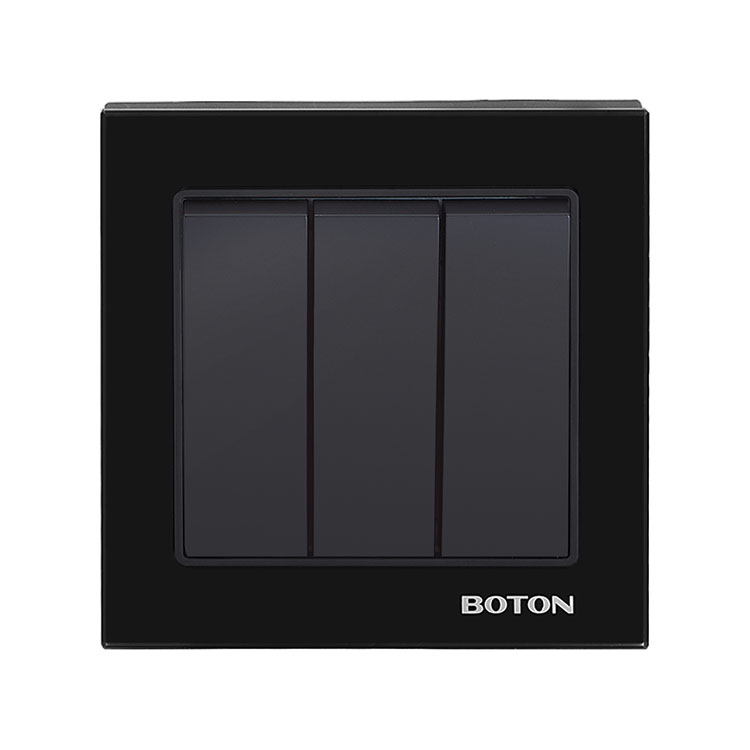 Hotel 3 Gang 2 Way Black Glass Wall Switch