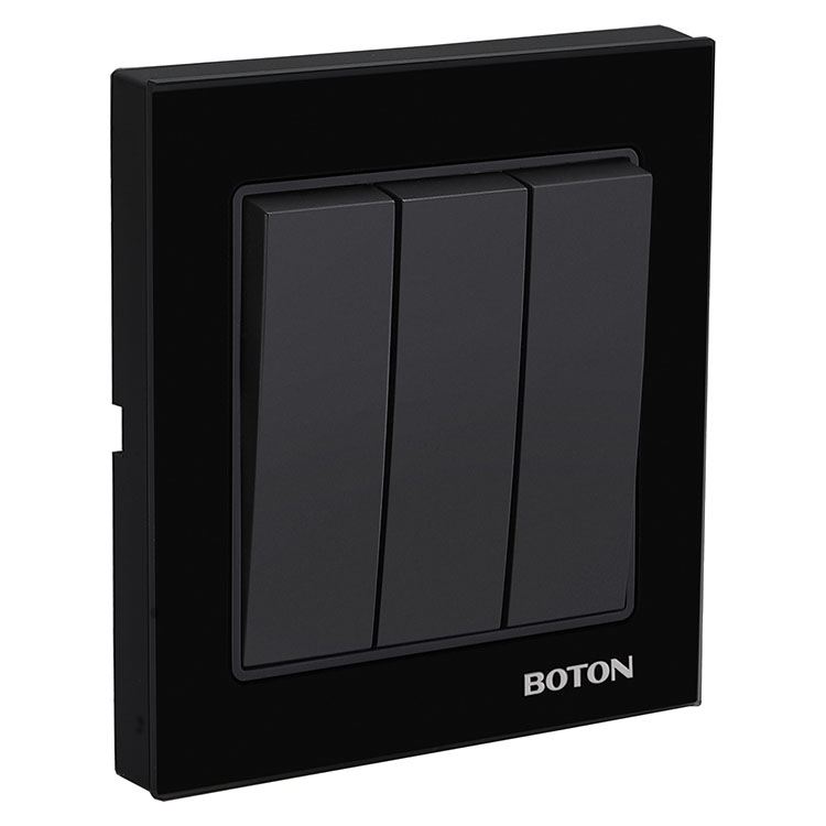 Hotel 3 Gang 2 Way Black Glass Wall Switch