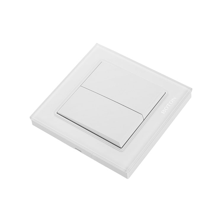 2 Gang 2 Way White Glass Intermediate Wall Switch