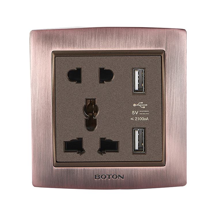 5 Pin Multi Functional Wall Socket with 2 USB Charging