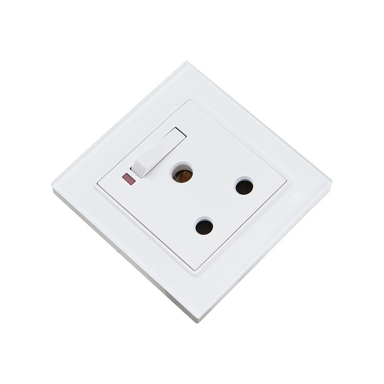 White Glass 15A Switched Socket with Lamp