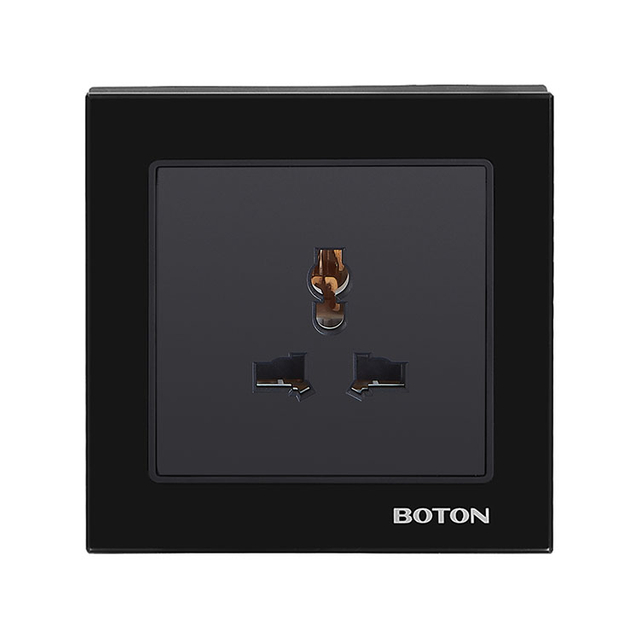 Black 3 Pin Multi Functional Wall Switch Socket