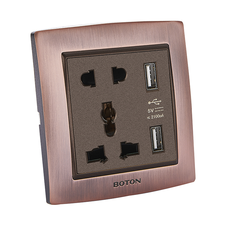 5 Pin Multi Functional Wall Socket with 2 USB Charging