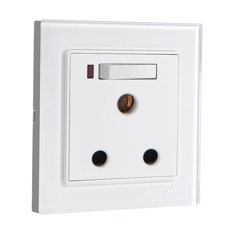 White Glass 15A Switched Socket with Lamp