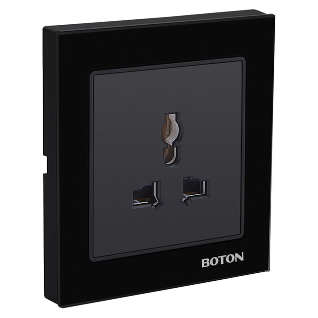 Black 3 Pin Multi Functional Wall Switch Socket