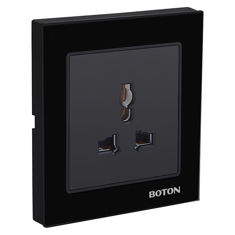 Black 3 Pin Multi Functional Wall Switch Socket