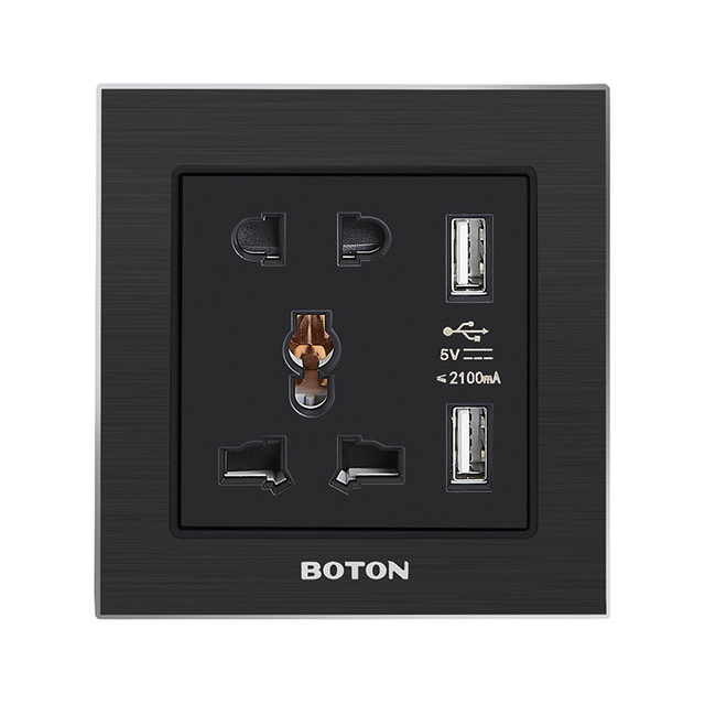 5 Pin Universal and USB Aluminum Wall Switch Socket