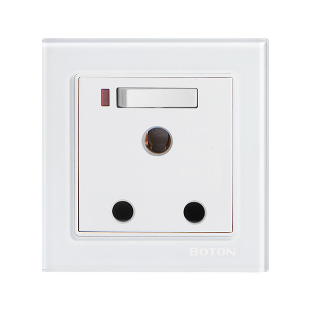 White Glass 15A Switched Socket with Lamp