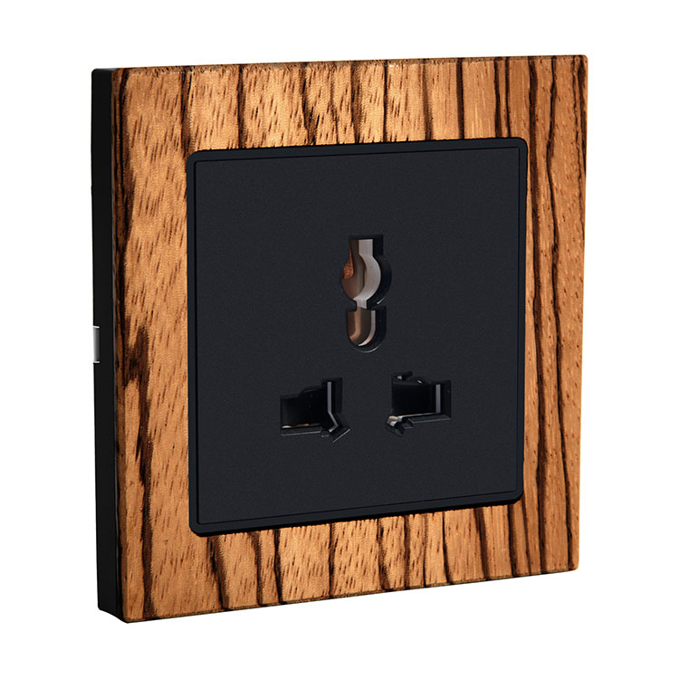 Wood Frame Decorator 3 Pin Universal Wall Socket