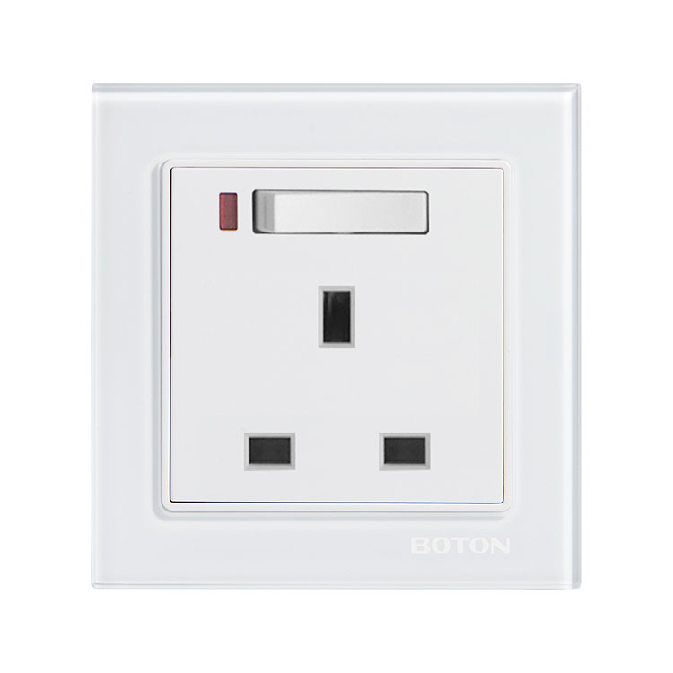 White Glass 13A Switched Socket with Lamp