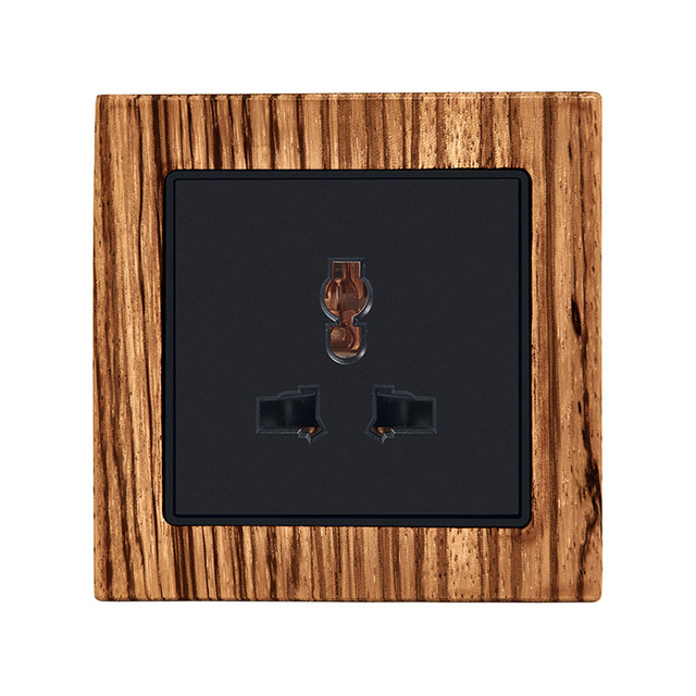 Wood Frame Decorator 3 Pin Universal Wall Socket