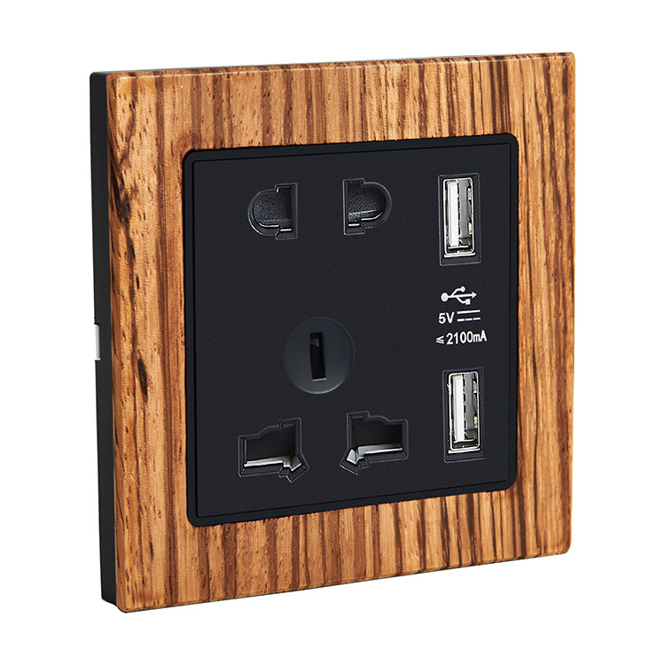 5 Pin Universal and USB Wood Decor Wall Switch Socket