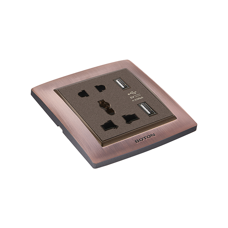 5 Pin Multi Functional Wall Socket with 2 USB Charging