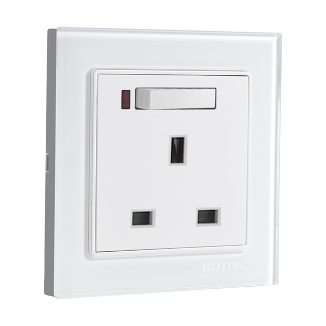 White Glass 13A Switched Socket with Lamp