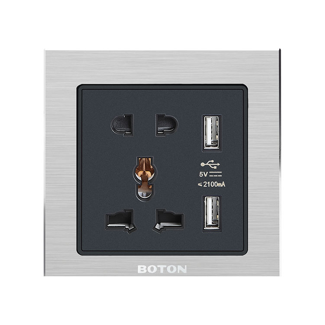 Hotel 5 Pin Universal Wall Switch Socket with 2 USB